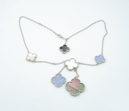 [Topon Jewelry]CLOVER MOP CHALCEDONY NECKLACE SILVER 6 MOTIF