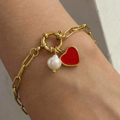 [Topon]Nerissa Heart Chain Pearl Bracelet
