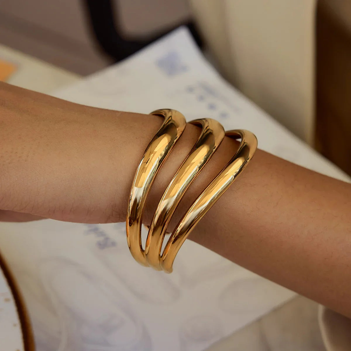 [Topon]Meredith Triple Layer Gold Bangle