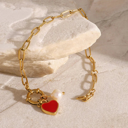 [Topon]Nerissa Heart Chain Pearl Bracelet