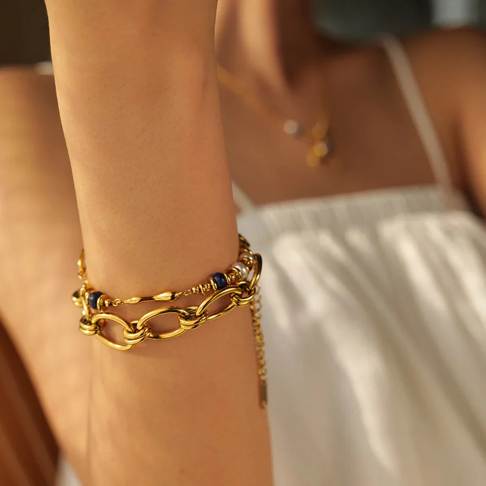 [Topon]Quintessa Layered Chain Pearl Bracelet