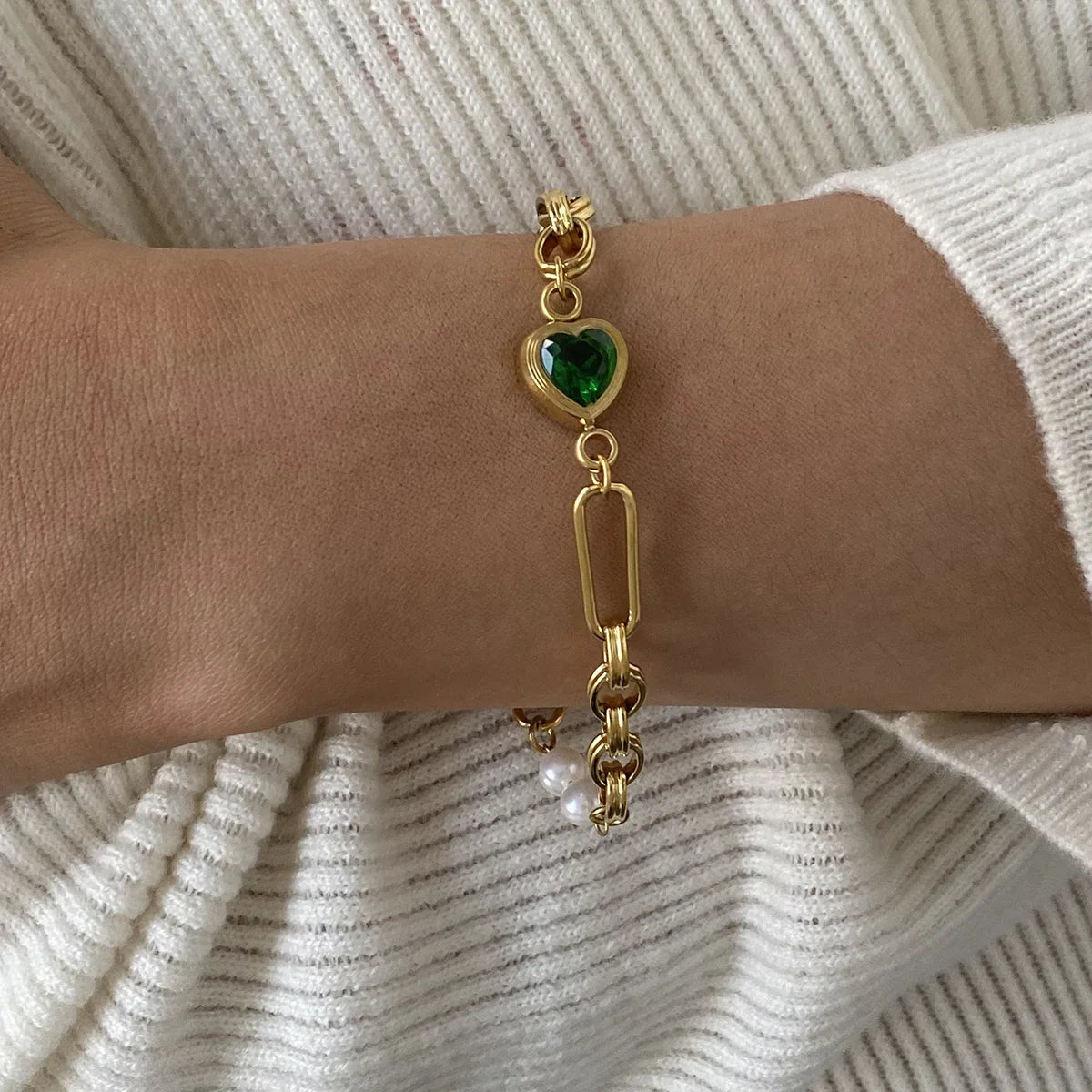 [Topon]Maddison Pearl Chain Gold Bracelet