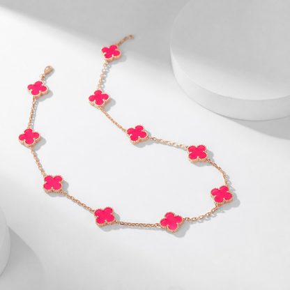 [TOPON]NEW CLOVER 10 MOTIFS PINK ENAMEL NECKLACE