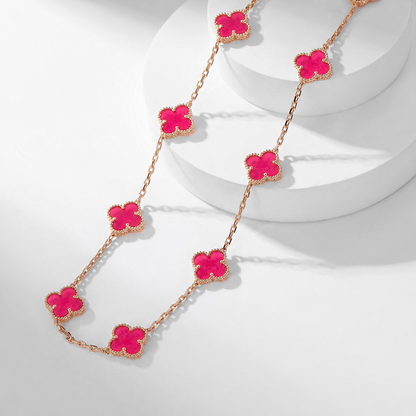 [TOPON]NEW CLOVER 10 MOTIFS PINK ENAMEL NECKLACE
