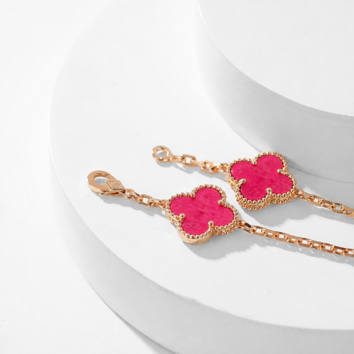 [TOPON]NEW CLOVER 10 MOTIFS PINK ENAMEL NECKLACE