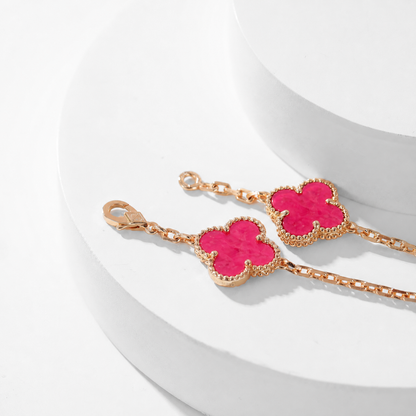 [TOPON]NEW CLOVER 10 MOTIFS PINK ENAMEL NECKLACE