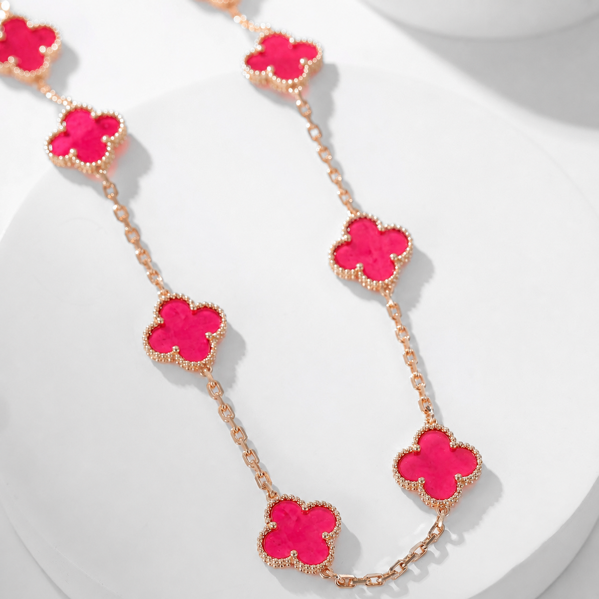[TOPON]NEW CLOVER 10 MOTIFS PINK ENAMEL NECKLACE