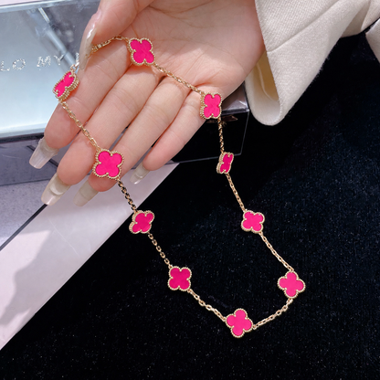 [TOPON]NEW CLOVER 10 MOTIFS PINK ENAMEL NECKLACE