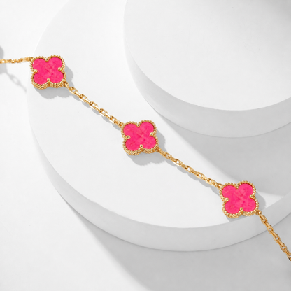 [TOPON]NEW CLOVER 10 MOTIFS PINK ENAMEL NECKLACE