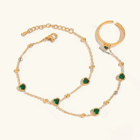 [Topon]Gladys Emerald Heart Hand Chain