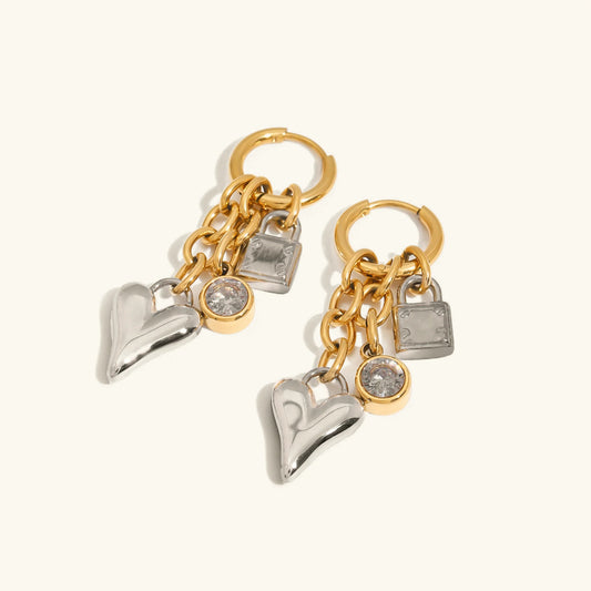 [Topon]Sarah Heart & Lock Gold Earrings