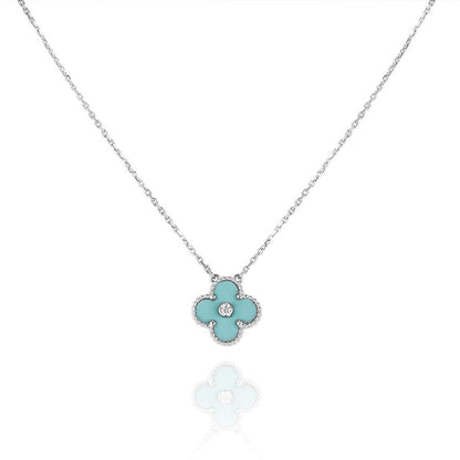 [Topon Jewelry]CLOVER 1 DIAMOND LIGHT BLUE SILVER NECKLACE