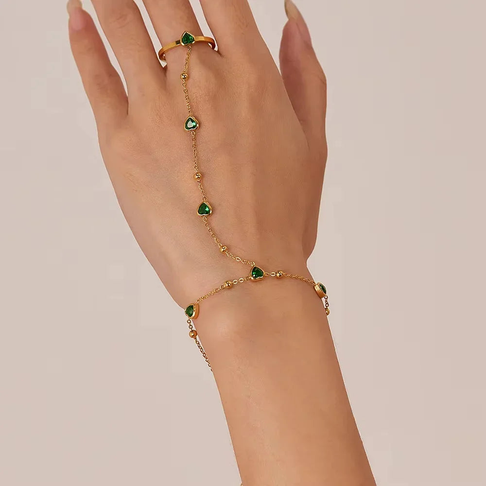 [Topon]Gladys Emerald Heart Hand Chain