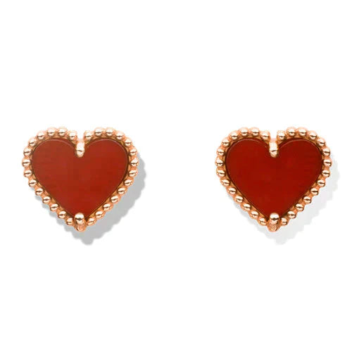 [Topon Jewelry]HEART CARNELIAN STUD EARRINGS