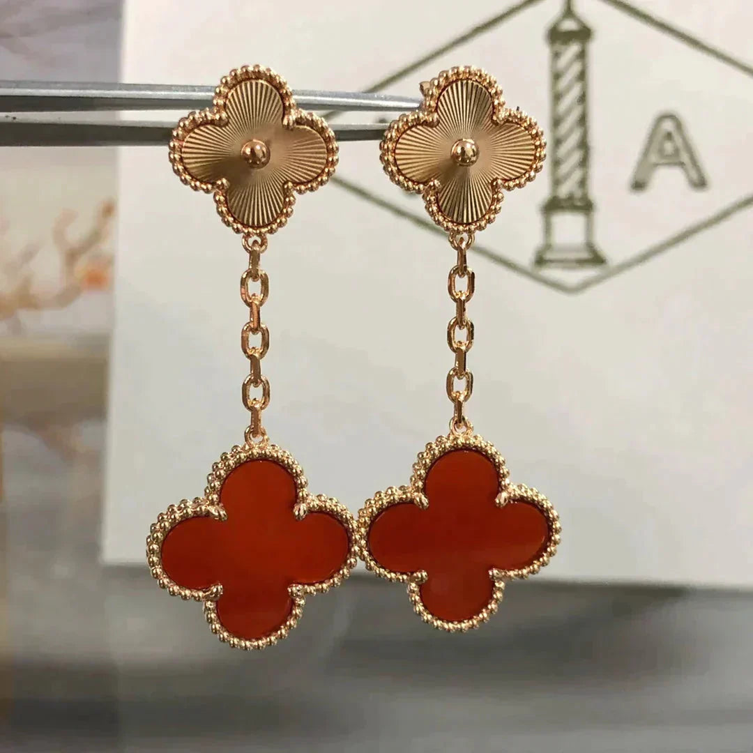 [Topon Jewelry]CLOVER 2 MOTIF  LASER CARNELIAN EARRINGS