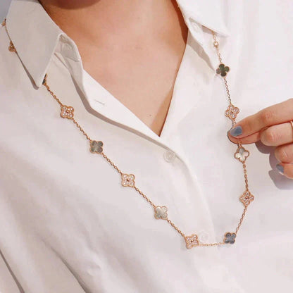 [Topon]CLOVER 20 MOTIFS DARK MOP DIAMOND  NECKLACE