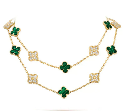 [Topon Jewelry]CLOVER 20 MOTIFS MALACHITE DIAMOND NECKLACE