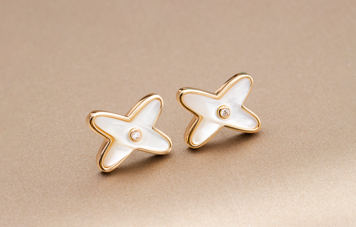 [Topon]JEUX DE WHITE MOP ROSE GOLD DIAMOND EARRINGS