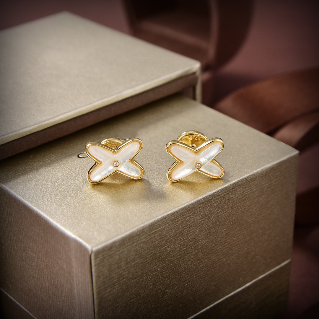 [Topon]JEUX DE WHITE MOP GOLD DIAMOND EARRINGS