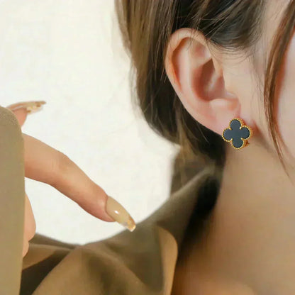 [Topon Jewelry]CLOVER MEDIUM 1 MOTIFS  ONYX STUD EARRINGS