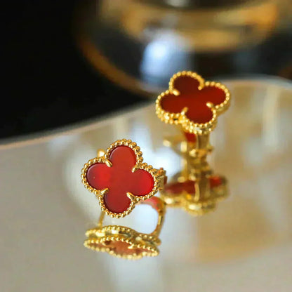 [Topon Jewelry]CLOVER MEDIUM 1 MOTIFS CARNELIAN  EARRINGS