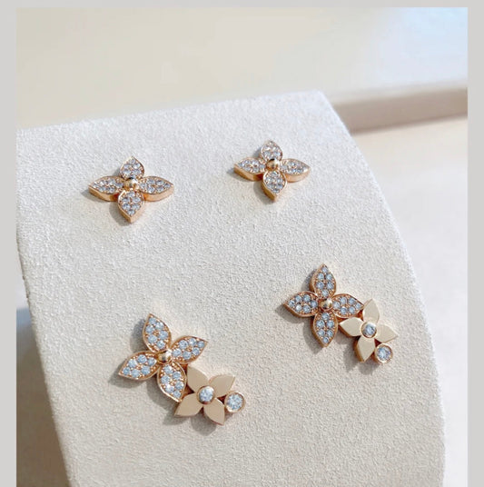 [Topon Jewelry]STAR BLOSSOM STUD EARRINGS PINK GOLD DIAMONDS