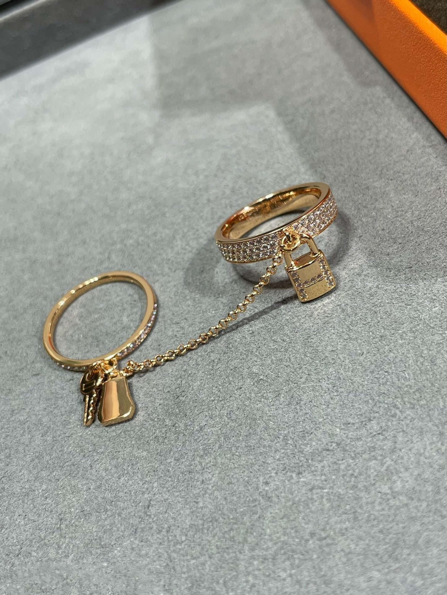 [Topon Jewelry]HM KELLY CLOCHETTE DOUBLE RING IN ROSE GOLD WITH DIAMONDS