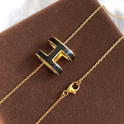 [Topon Jewelry]HM CLIC BLACK ENAMEL GOLD NECKLACE