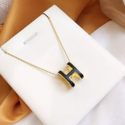 [Topon Jewelry]HM CLIC BLACK ENAMEL GOLD NECKLACE