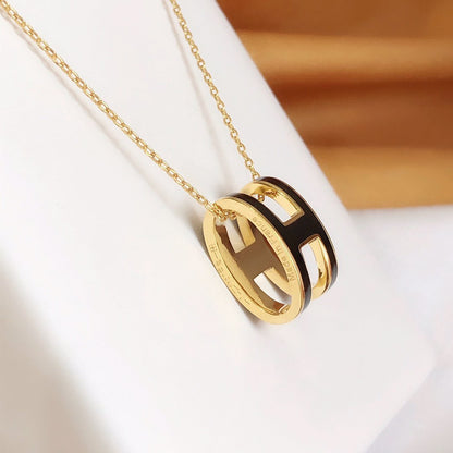 [Topon Jewelry]HM CLIC BLACK ENAMEL GOLD NECKLACE