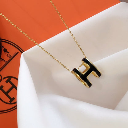 [Topon Jewelry]HM CLIC BLACK ENAMEL GOLD NECKLACE