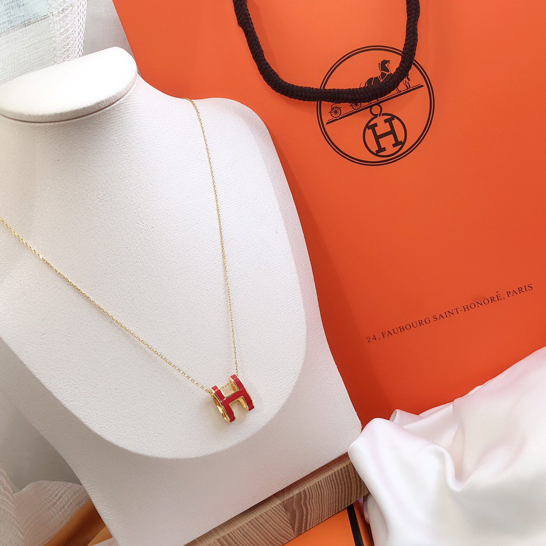 [Topon Jewelry]HM CLIC RED ENAMEL GOLD NECKLACE