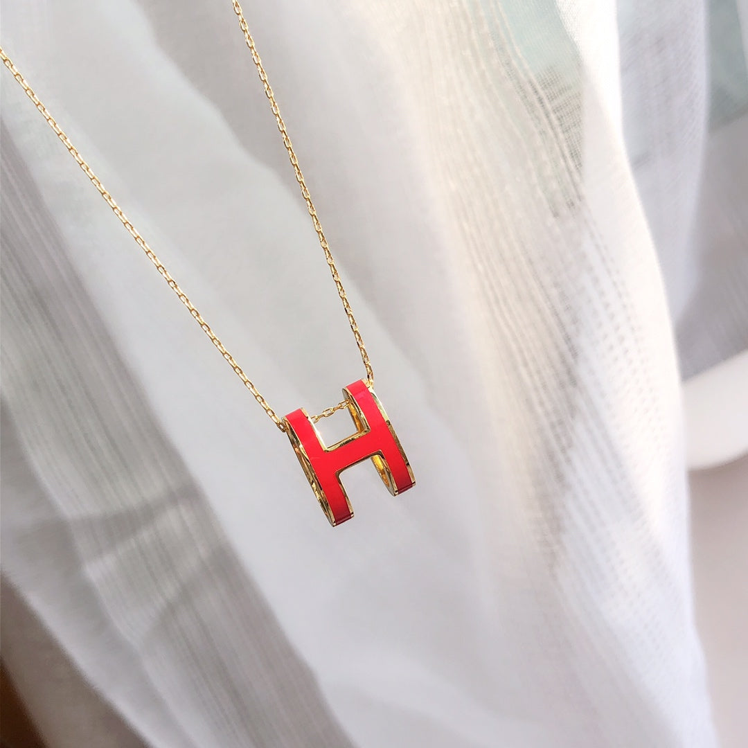 [Topon Jewelry]HM CLIC RED ENAMEL GOLD NECKLACE