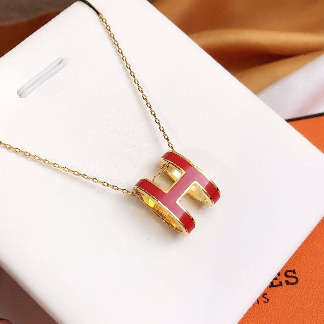 [Topon Jewelry]HM CLIC RED ENAMEL GOLD NECKLACE