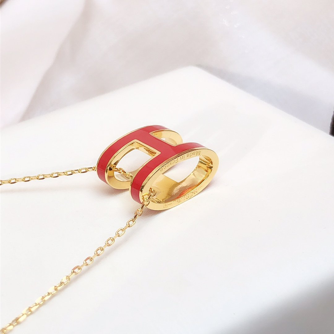 [Topon Jewelry]HM CLIC RED ENAMEL GOLD NECKLACE