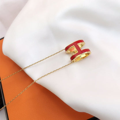 [Topon Jewelry]HM CLIC RED ENAMEL GOLD NECKLACE