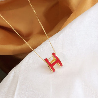 [Topon Jewelry]HM CLIC RED ENAMEL GOLD NECKLACE