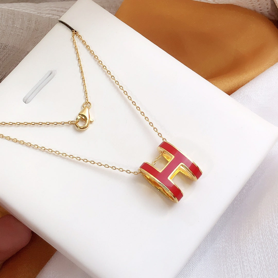 [Topon Jewelry]HM CLIC RED ENAMEL GOLD NECKLACE