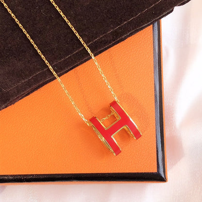 [Topon Jewelry]HM CLIC RED ENAMEL GOLD NECKLACE