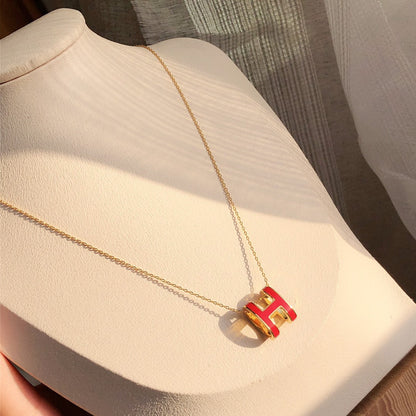 [Topon Jewelry]HM CLIC RED ENAMEL GOLD NECKLACE