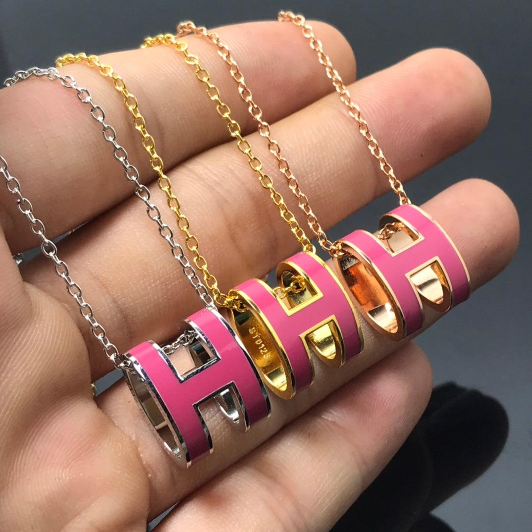 [Topon Jewelry]H NECKLACE PINK