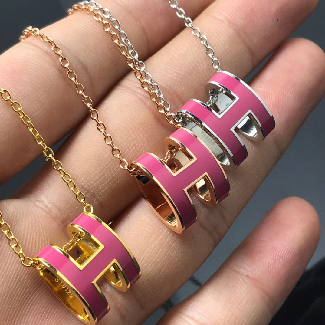 [Topon Jewelry]H NECKLACE PINK