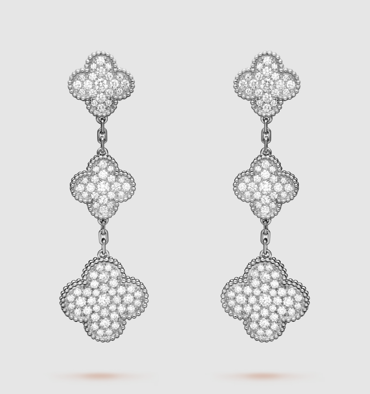 [Topon Jewelry]CLOVER 3 MOTIF DIAMOND SILVER DROP EARRINGS