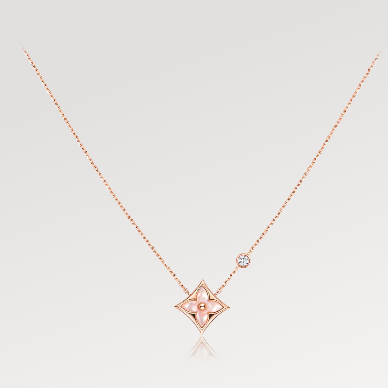 [Topon Jewelry]STAR PINK MOP 1 DIAMOND PINK GOLD NECKLACE