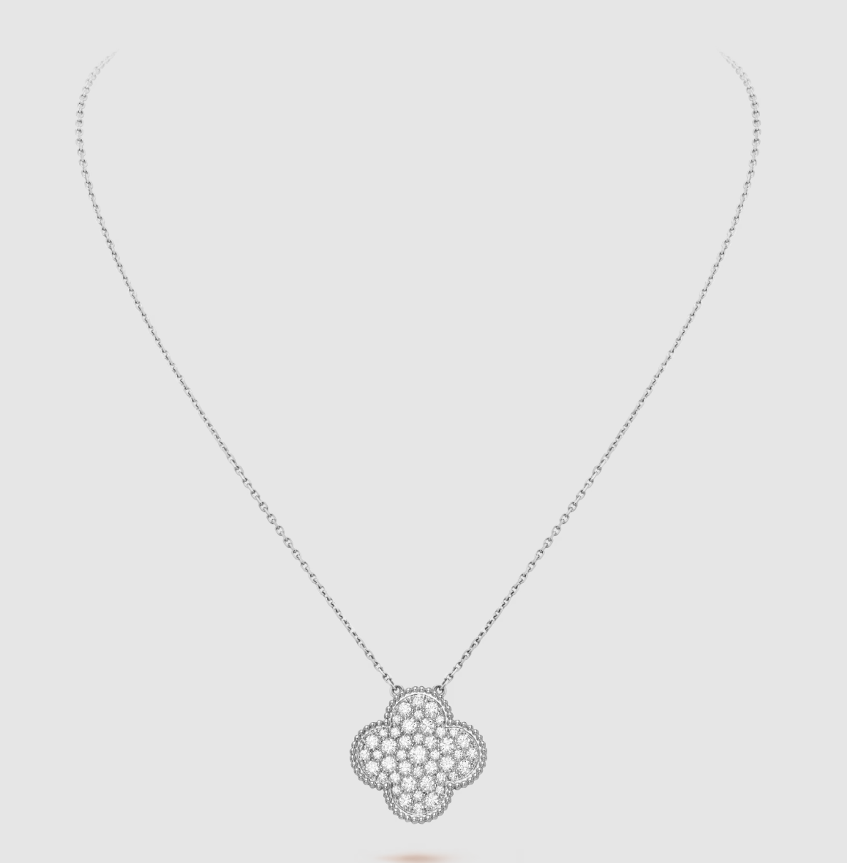 [Topon Jewelry]CLOVER 25MM LARGE PENDANT DIAMOND PAVED SILVER NECKLACE