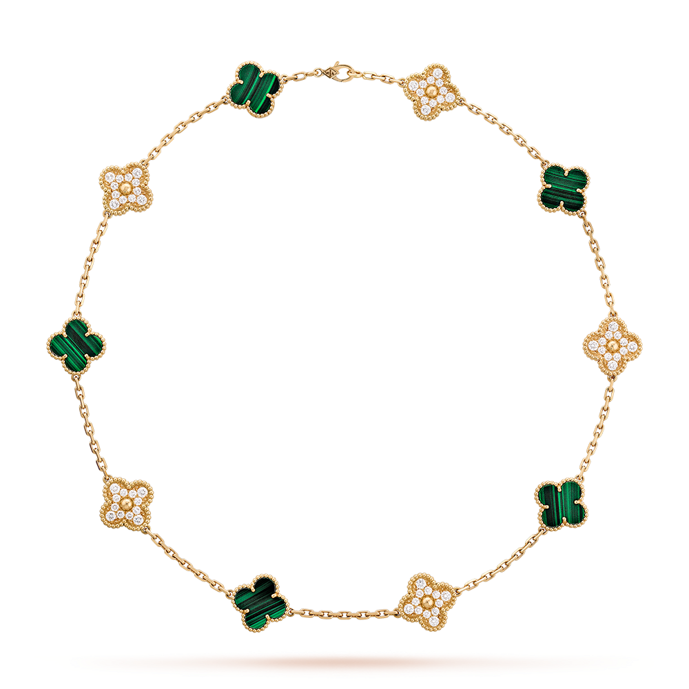 [Topon]CLOVER 10 MOTIFS MALACHITE DIAMOND NECKLACE