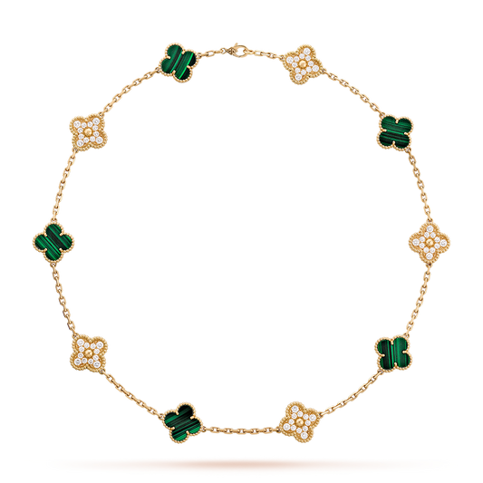 [Topon]CLOVER 10 MOTIFS MALACHITE DIAMOND NECKLACE