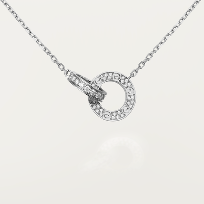 [Topon Jewelry]LOVE 7.6MM NECKLACE ROSE GOLD AND SILVER  FULL DIAMOND