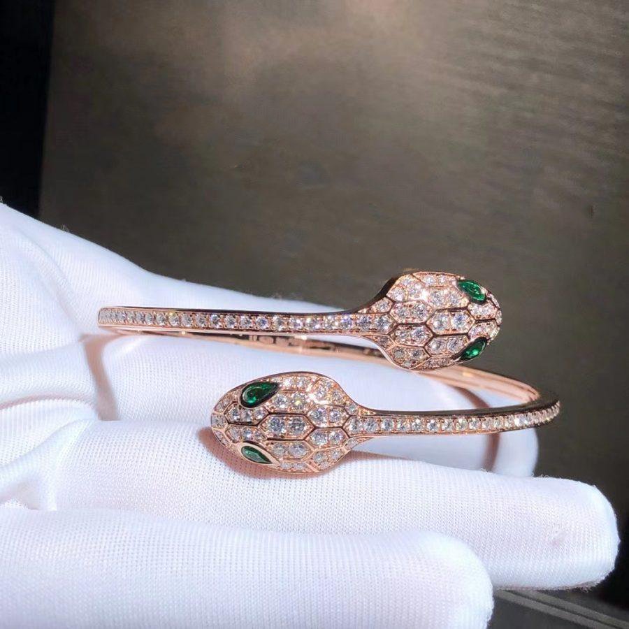 [Topon Jewelry]SERPENTI BRACELET PINK GOLD MALACHITE DIAMOND DOUBLE SNAKE