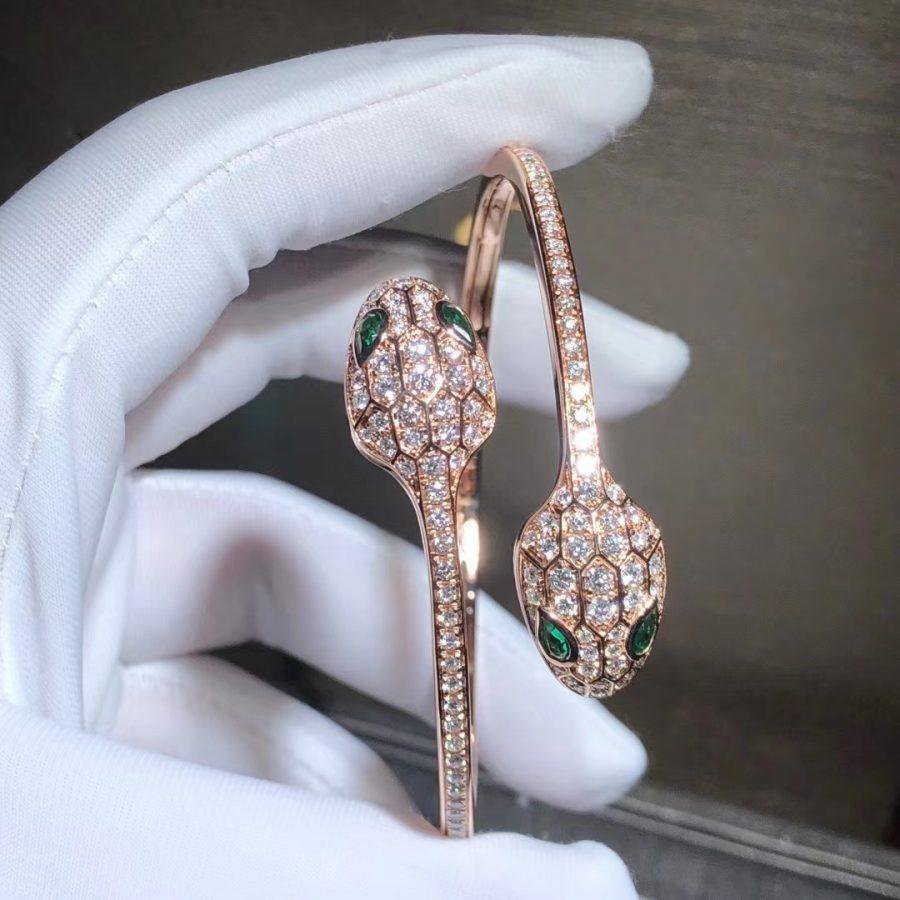 [Topon Jewelry]SERPENTI BRACELET PINK GOLD MALACHITE DIAMOND DOUBLE SNAKE